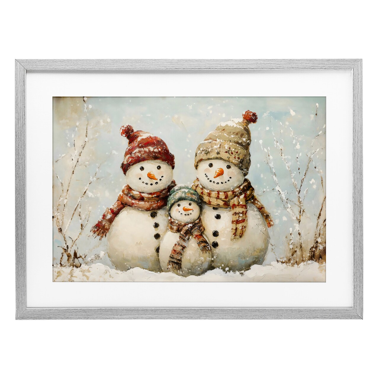 Stupell Industries Snowman Family Of Three Framed Print Under Glass, design by Petal Prints Design